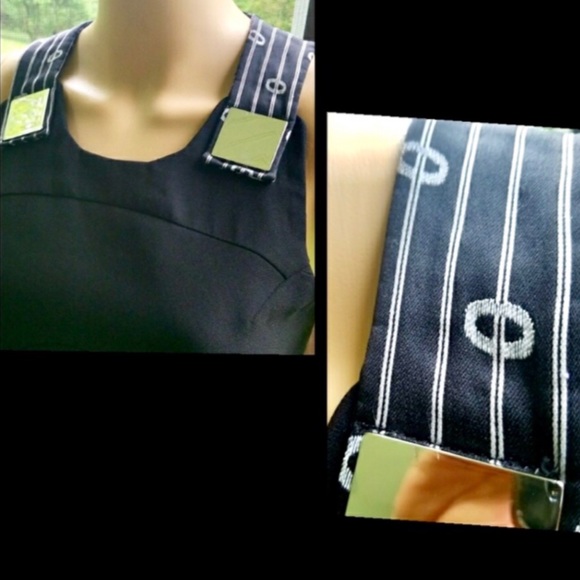 ▪️CARVEN▪️Retro Navy & White Multi-Pattern Buckle Jumper Midi Dress - Picture 3 of 7